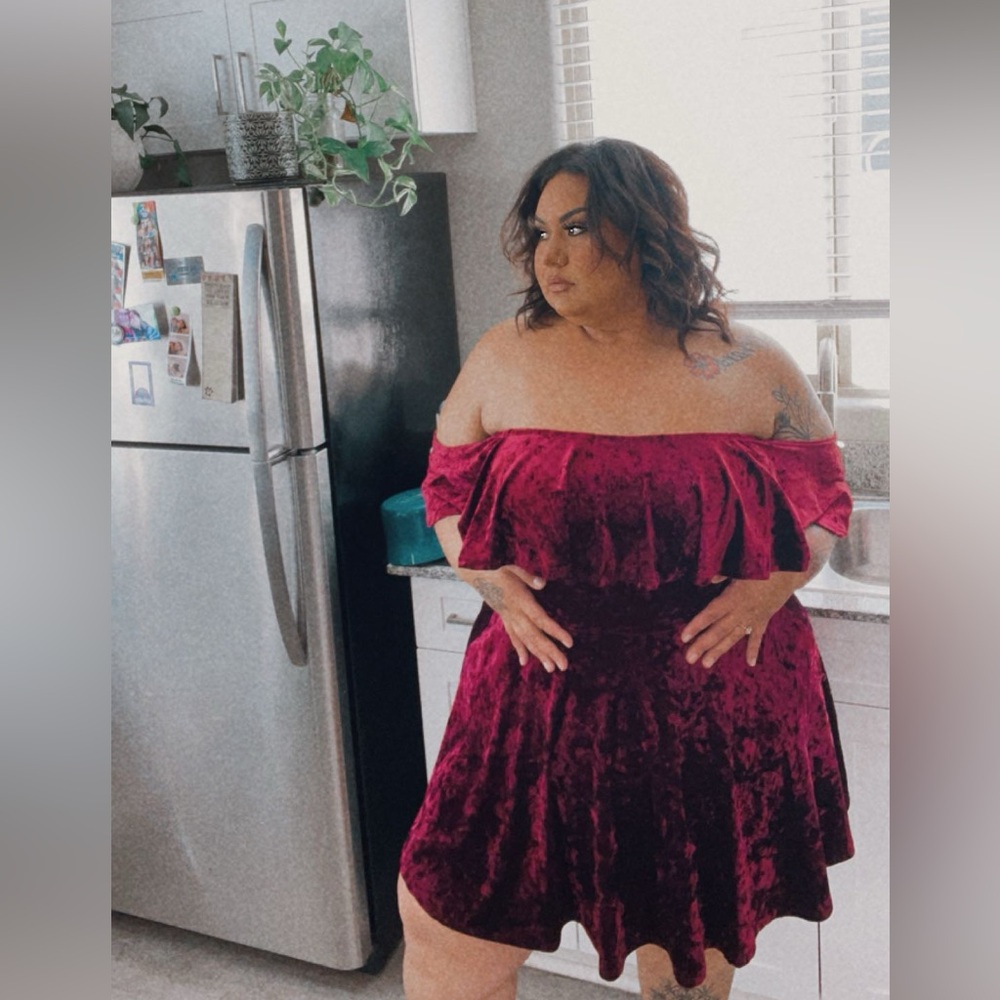 Velvet Burgundy Off Shoulder Dress Plus Size